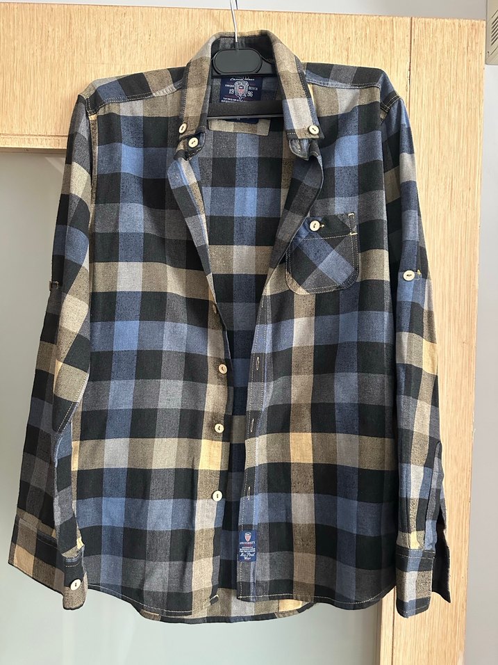 Düğmeli Uzun Kollu Kareli Erkek Gömlek - Görsel 2