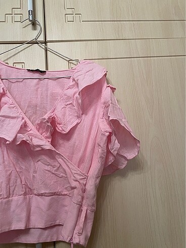 38 Beden pembe Renk Pembe fırfırlı crop bluz