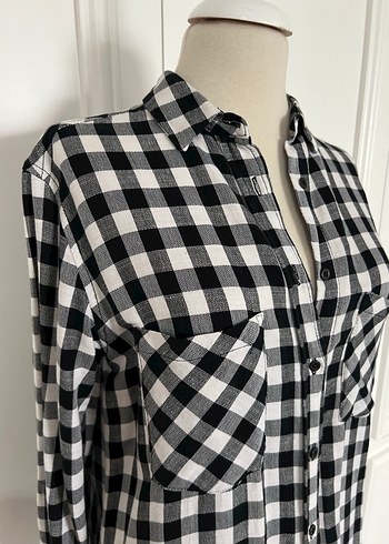 Kadın Siyah Beyaz Kareli Pamuklu Gömlek - Görsel 3