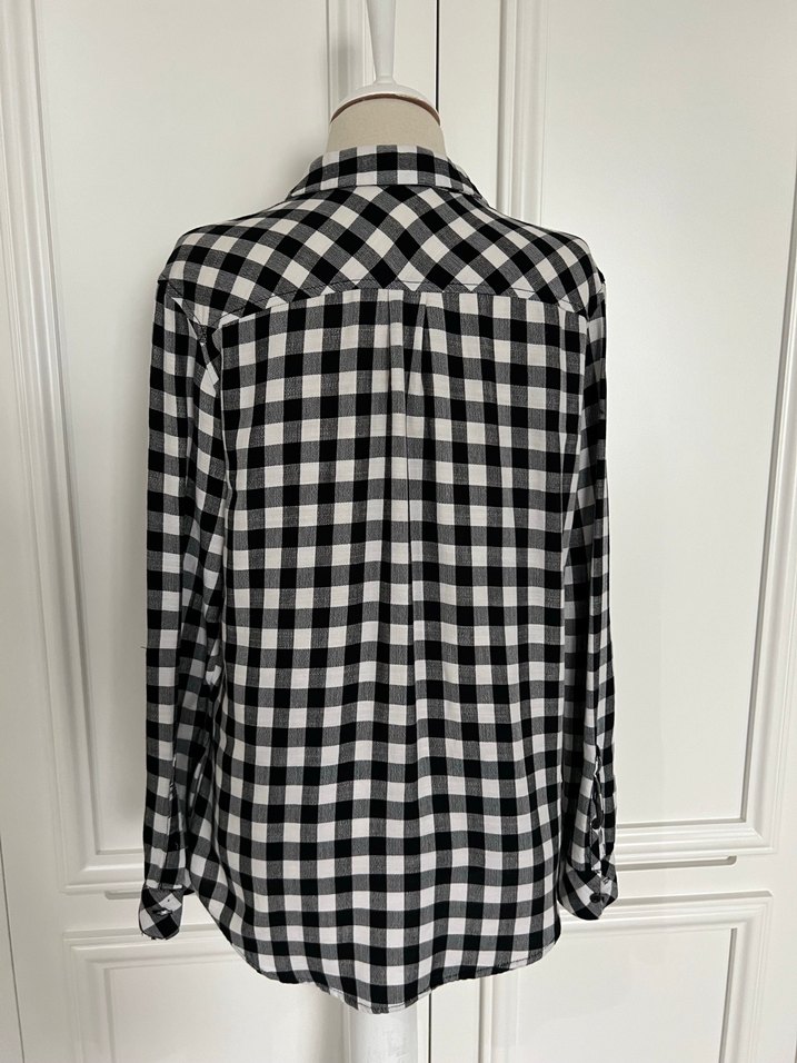 Kadın Siyah Beyaz Kareli Pamuklu Gömlek - Görsel 5
