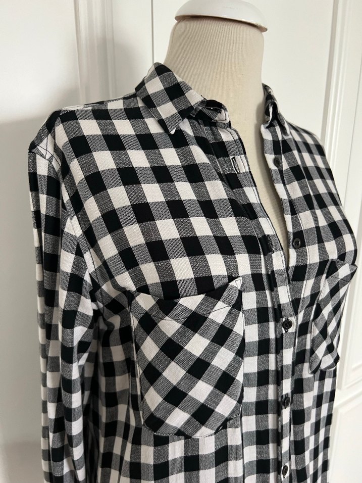 Kadın Siyah Beyaz Kareli Pamuklu Gömlek - Görsel 3