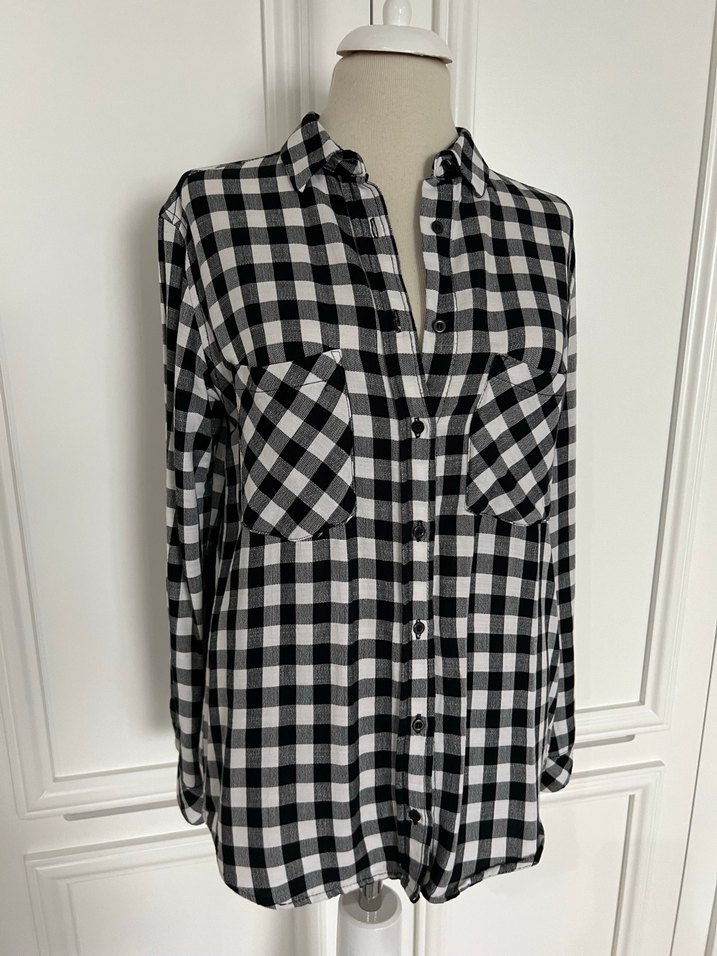Kadın Siyah Beyaz Kareli Pamuklu Gömlek - Görsel 4