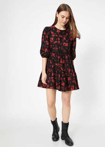 Zara Çiçek Desenli Siyah Mini Elbise - Görsel 2