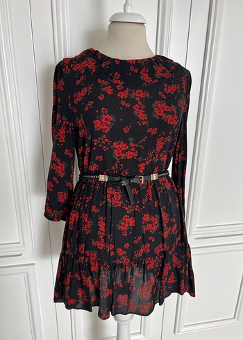 Zara Çiçek Desenli Siyah Mini Elbise - Görsel 6