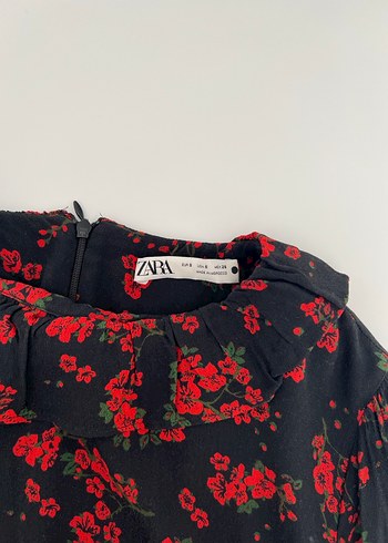 Zara Çiçek Desenli Siyah Mini Elbise - Görsel 8