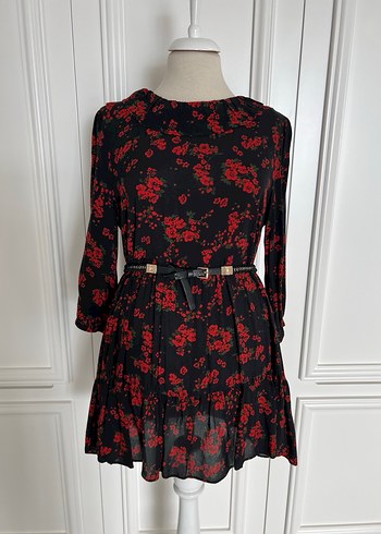 Zara Çiçek Desenli Siyah Mini Elbise - Görsel 4