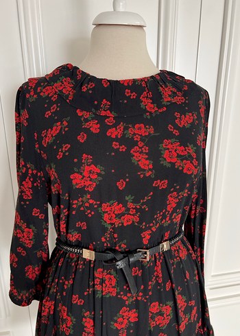 Zara Çiçek Desenli Siyah Mini Elbise - Görsel 5