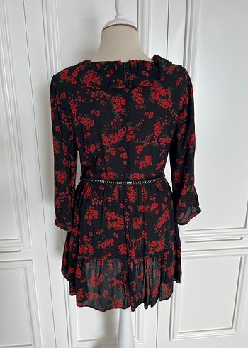 Zara Çiçek Desenli Siyah Mini Elbise - Görsel 7