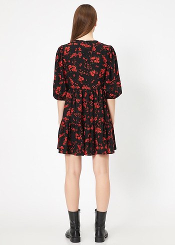 Zara Çiçek Desenli Siyah Mini Elbise - Görsel 3