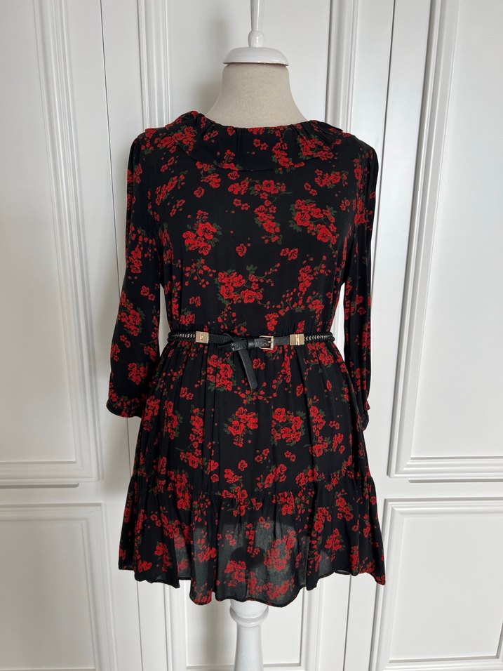 Zara Çiçek Desenli Siyah Mini Elbise - Görsel 4