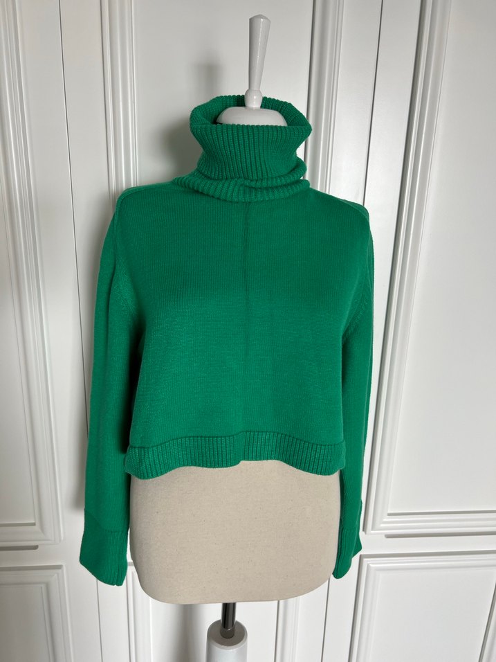 Yeşil Balıkçı Yaka Triko Kadın Kazak - Görsel 2