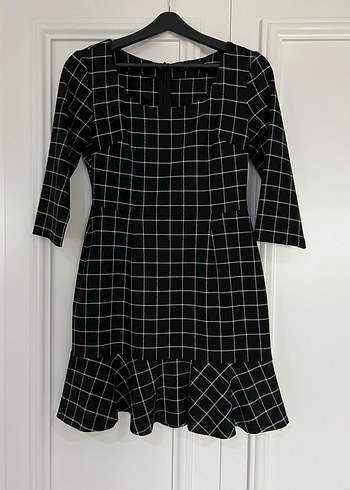 Adl Siyah Kareli Mini Elbise - Görsel 4