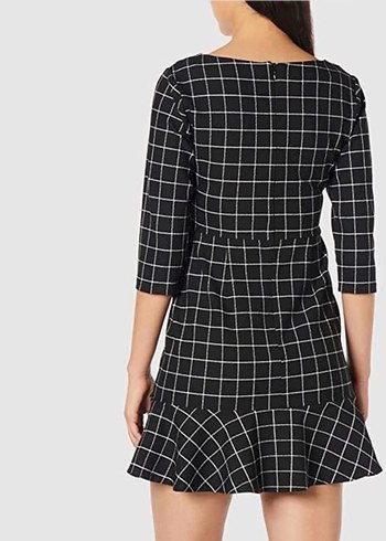 Adl Siyah Kareli Mini Elbise - Görsel 3