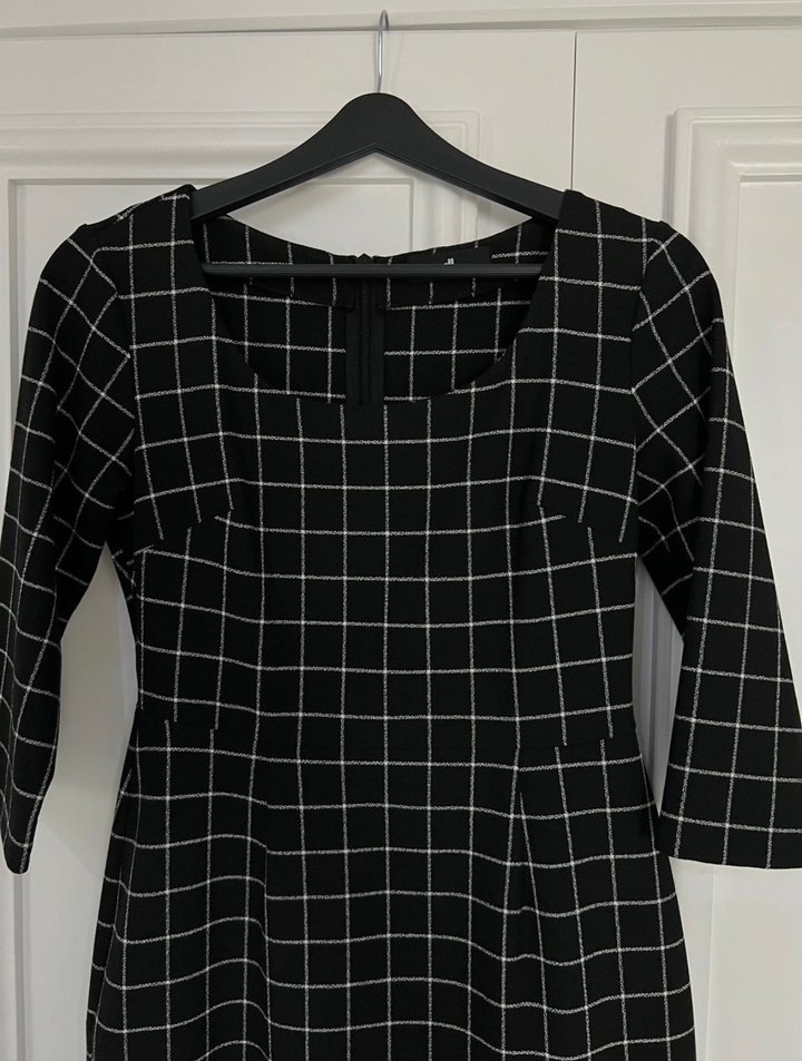 Adl Siyah Kareli Mini Elbise - Görsel 5