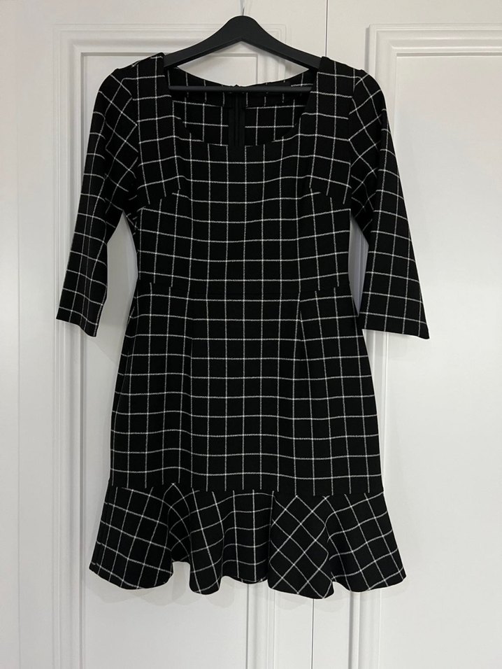 Adl Siyah Kareli Mini Elbise - Görsel 4