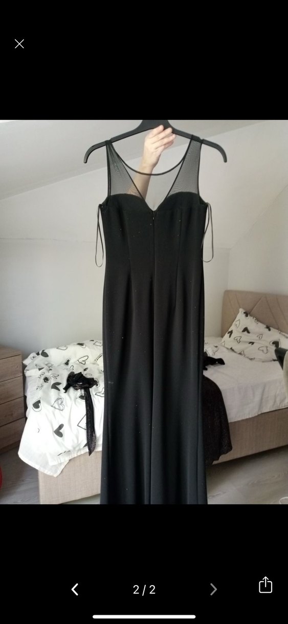 Siyah Uzun V Yakalı Kadın Abiye Elbise - Görsel 2