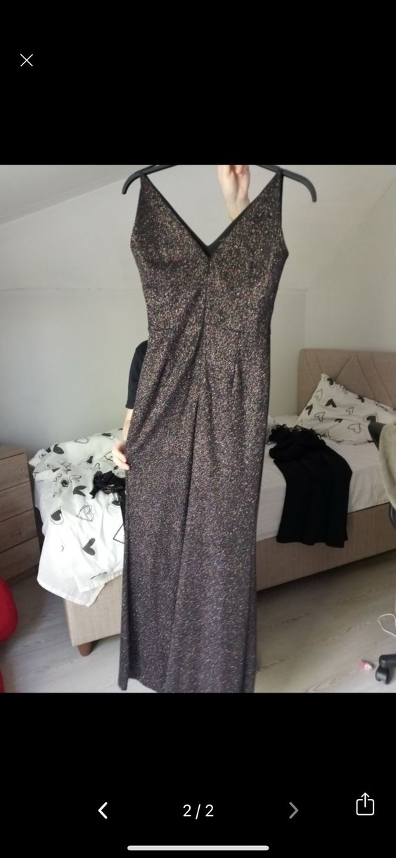 Parıltılı Kemerli V Yaka Uzun Elbise - Görsel 2