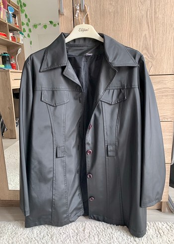 Düğmeli Siyah Deri Ceket - Görsel 2