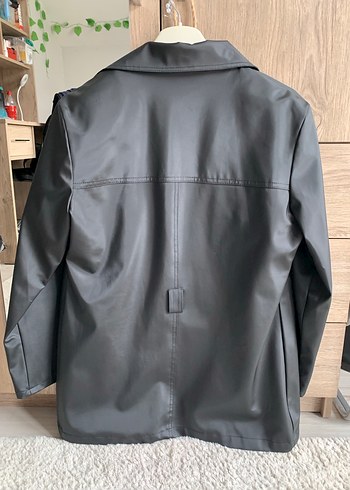Düğmeli Siyah Deri Ceket - Görsel 3