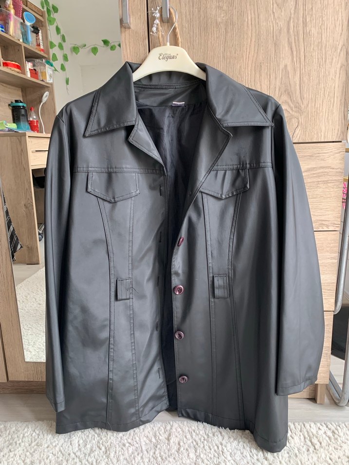 Düğmeli Siyah Deri Ceket - Görsel 2