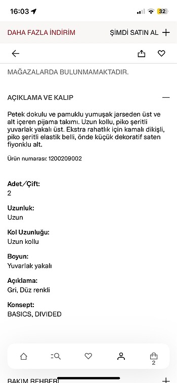 m Beden İkili pijama takımı