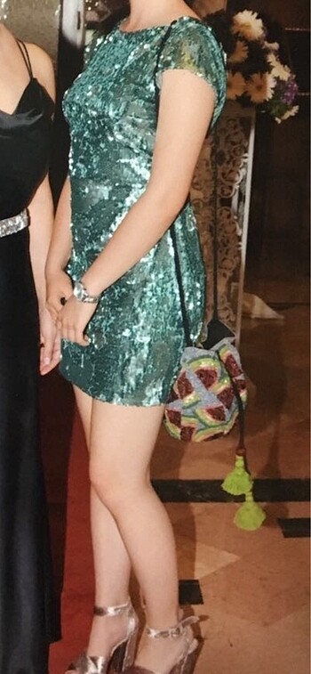 Zara Pullu Abiye Sırt Dekolteli Mini Elbise - Görsel 6