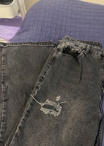 Siyah Bol Kesim Midi Kadın Kot Pantolon - Görsel 2