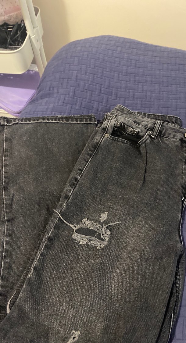 Siyah Bol Kesim Midi Kadın Kot Pantolon - Görsel 2