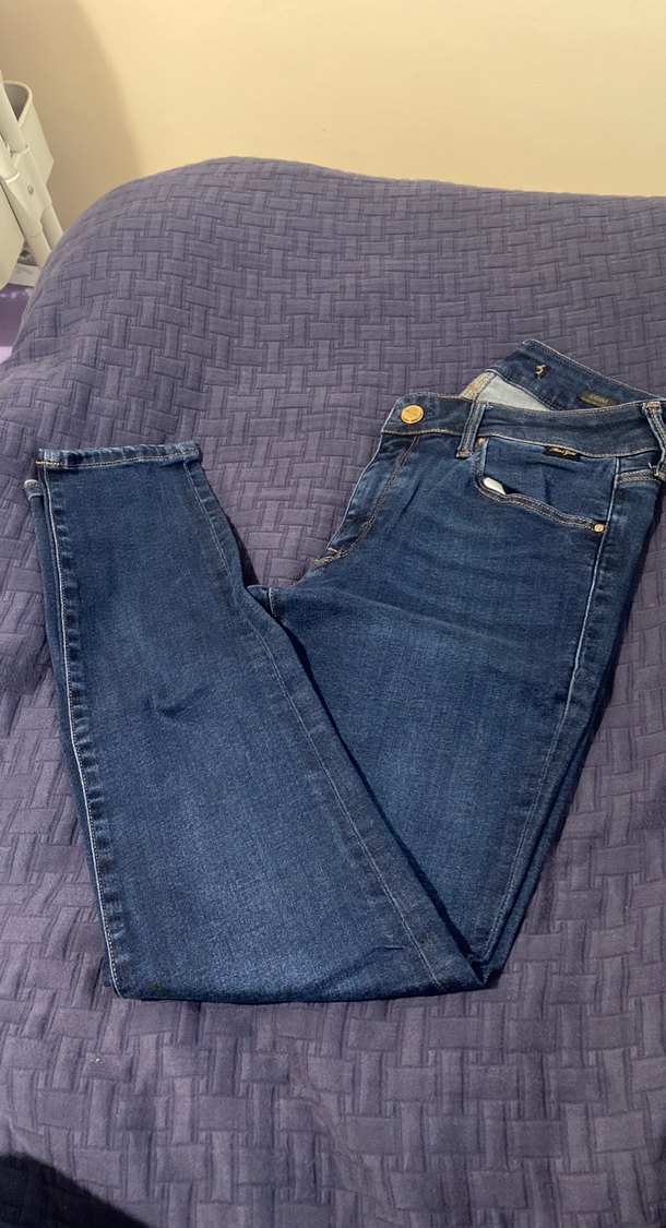 Kadın Mavi Parlak Düğmeli Kot Pantolon - Görsel 2