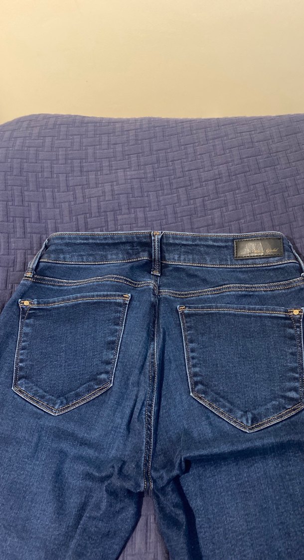 Kadın Mavi Parlak Düğmeli Kot Pantolon - Görsel 5