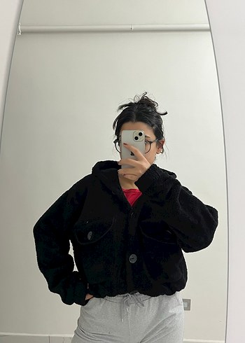 Siyah tüylü kısa ceket - Görsel 3