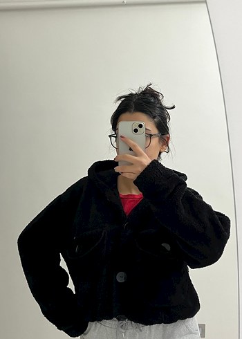 Siyah tüylü kısa ceket - Görsel 2