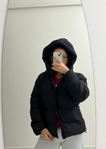 Siyah Oversize Puff Mont - Görsel 6