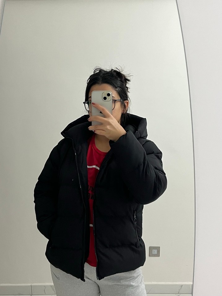 Siyah Oversize Puff Mont - Görsel 3