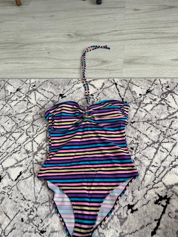 Renkli Çizgili Strappy Kadın Mayo - Görsel 2