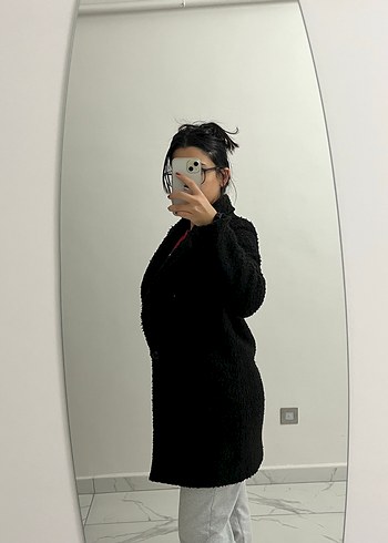 Kadın Siyah Midi Boy Kürklü Kaban - Görsel 5