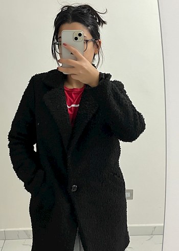 Kadın Siyah Midi Boy Kürklü Kaban - Görsel 4