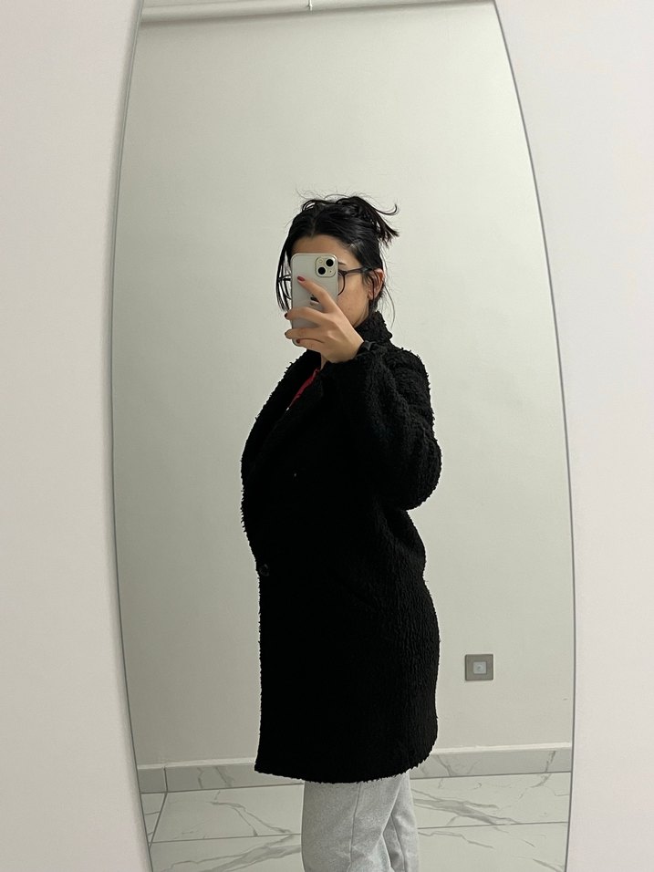 Kadın Siyah Midi Boy Kürklü Kaban - Görsel 5