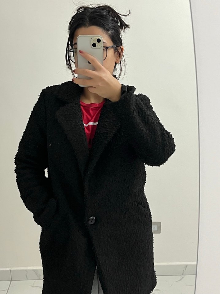 Kadın Siyah Midi Boy Kürklü Kaban - Görsel 4