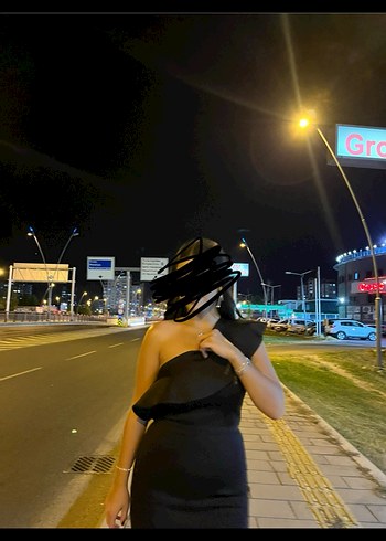 Siyah Drapeli Uzun Straplez Elbise - Görsel 2