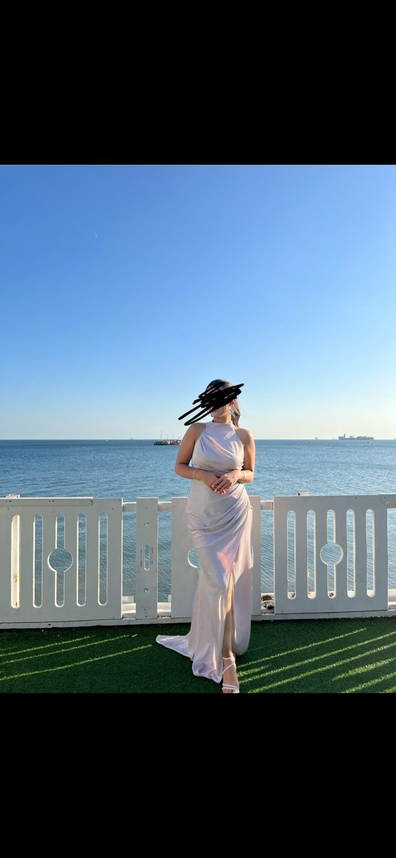 Pudra pembe simli yırtmaçlı abiye elbise - Görsel 2