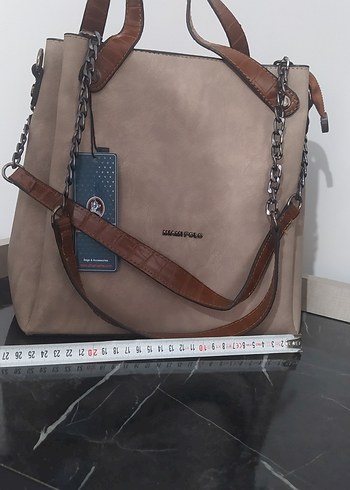 Bej deri Mat  Zincir Detaylı Kadın Çanta - Görsel 4