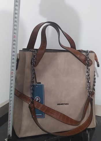 Bej deri Mat  Zincir Detaylı Kadın Çanta - Görsel 5