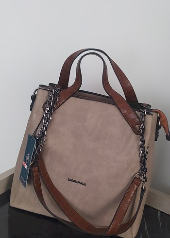 Bej deri Mat  Zincir Detaylı Kadın Çanta - Görsel 2