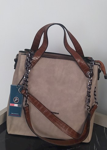 Bej deri Mat  Zincir Detaylı Kadın Çanta - Görsel 3