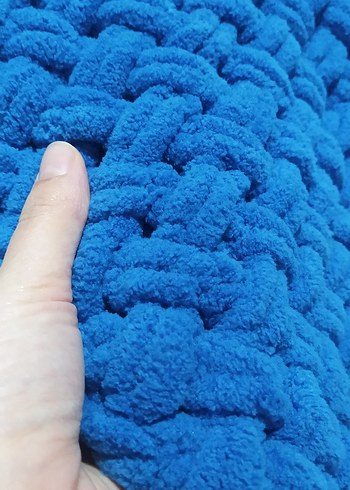 Mavi Alize puffy Örgü Bebek Battaniyesi - Görsel 3