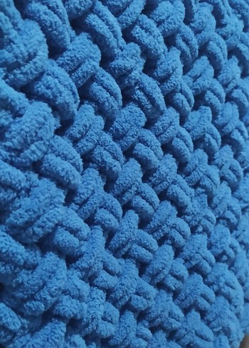 Mavi Alize puffy Örgü Bebek Battaniyesi - Görsel 4