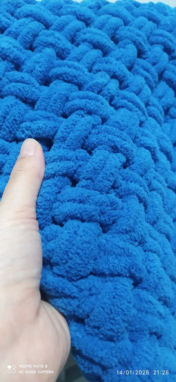 Mavi Alize puffy Örgü Bebek Battaniyesi - Görsel 3