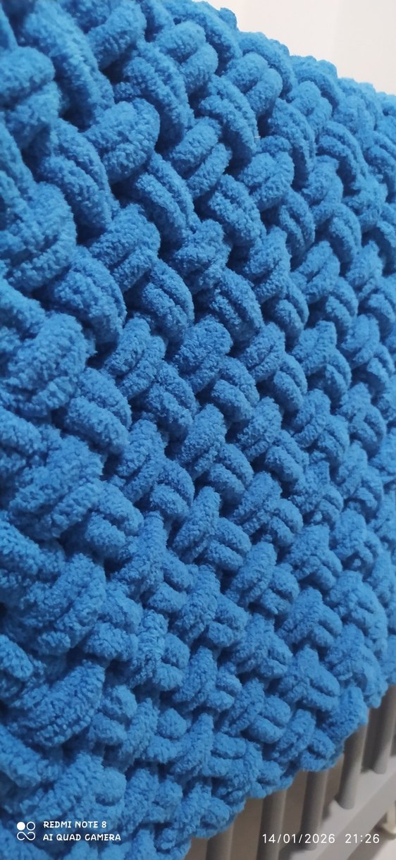 Mavi Alize puffy Örgü Bebek Battaniyesi - Görsel 4