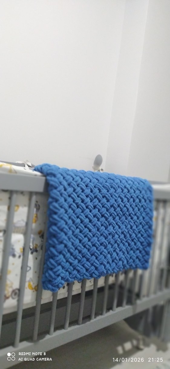 Mavi Alize puffy Örgü Bebek Battaniyesi - Görsel 2